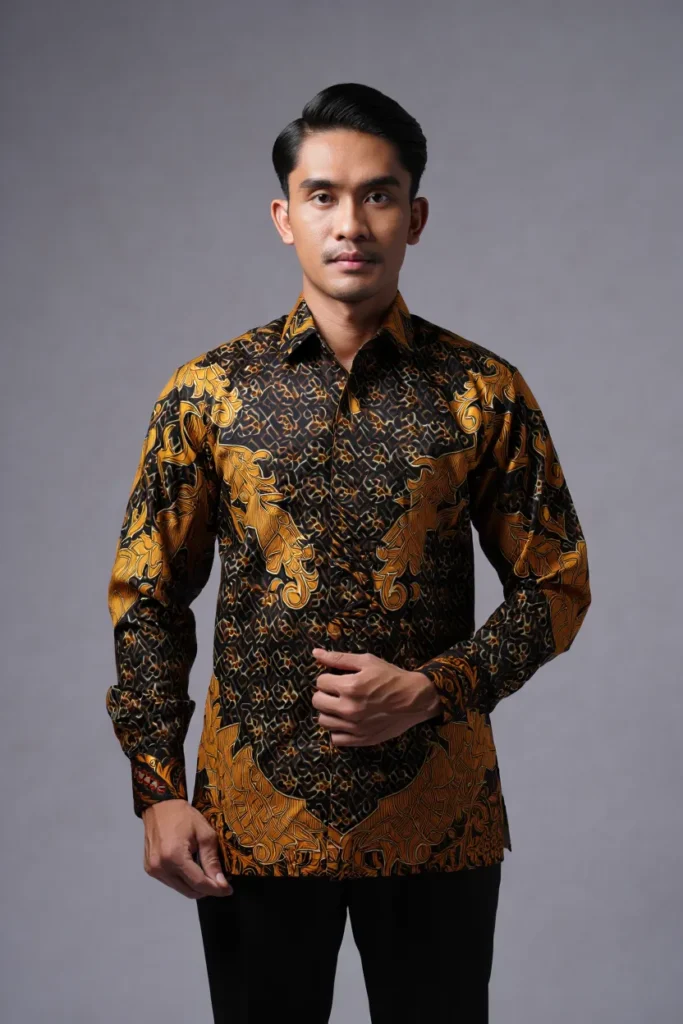 pria mengenakan Batik Lengan Panjang Eksklusif